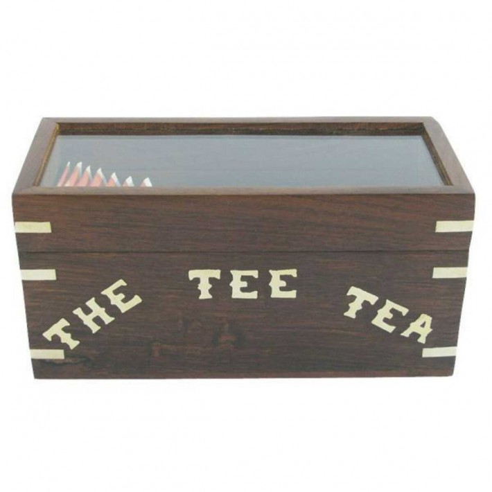 Boîte sachet de thé en bois - Avec couvercle en verre 18x8x9cm