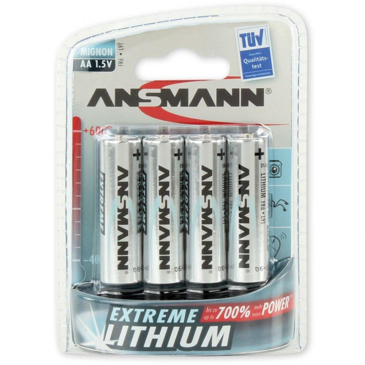 4 Piles lithium Mignon,LR6 (AA), 1.5V